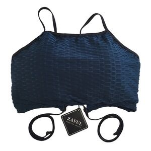 Zaful Navy Honeycomb Swim Top